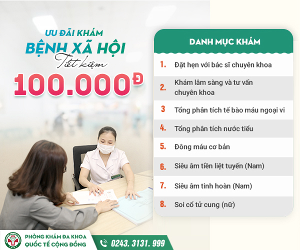 Ưu đãi khám bệnh xã hội tình dục ở nữ 100K (giá gốc 1.000.000Đ) – Tầm soát các bệnh lý nguy hiểm